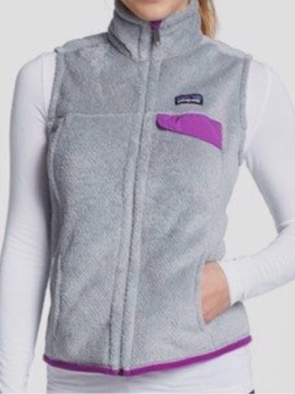 Patagonia Re-Tool Polartec Full Zip Fleece Vest Grey Purple Womens S Outdoor EUC